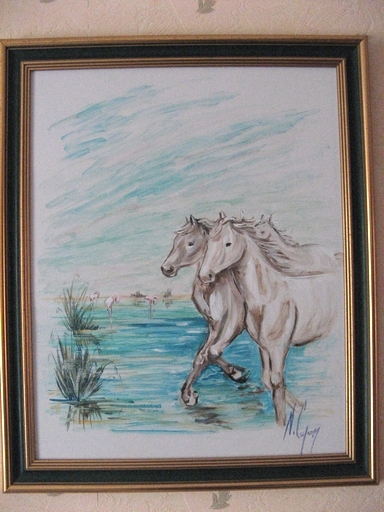 Aquarelle chevaux de Camargue